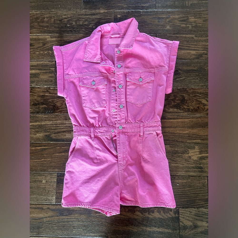 Pink denim romper